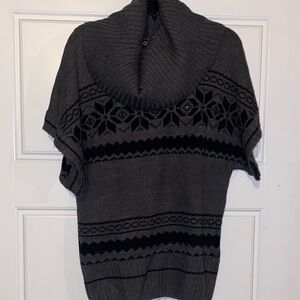 Gray and Black Knit Poncho Sweater